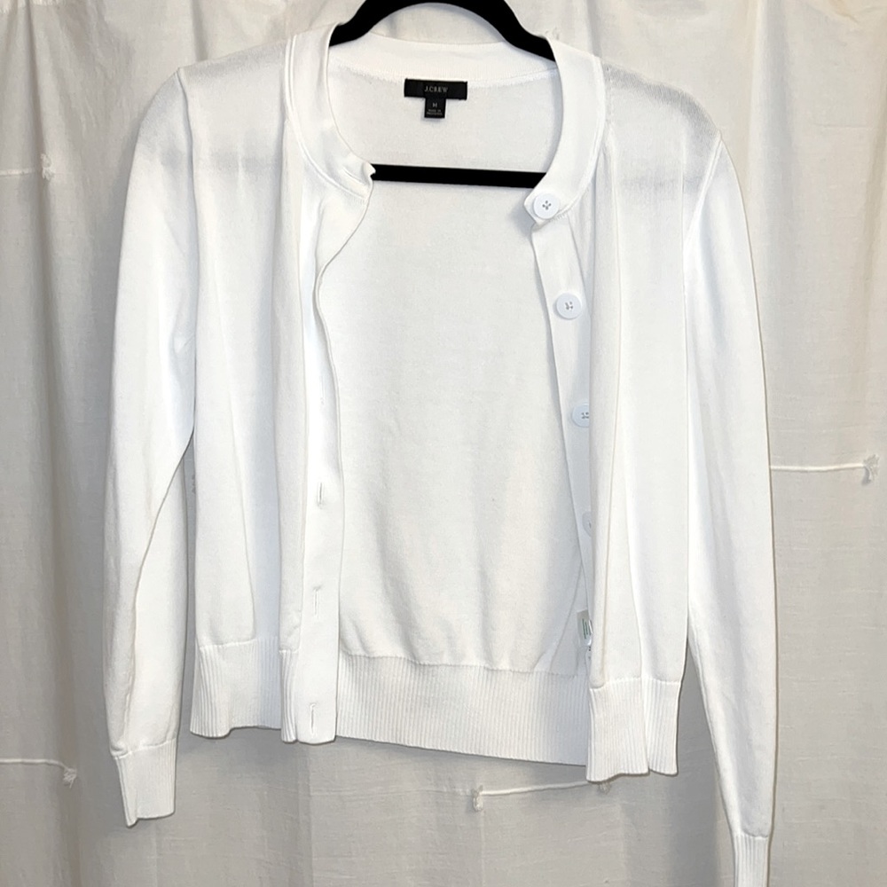 J. Crew Cardigan Sweater in White Cotton Crepe, size M